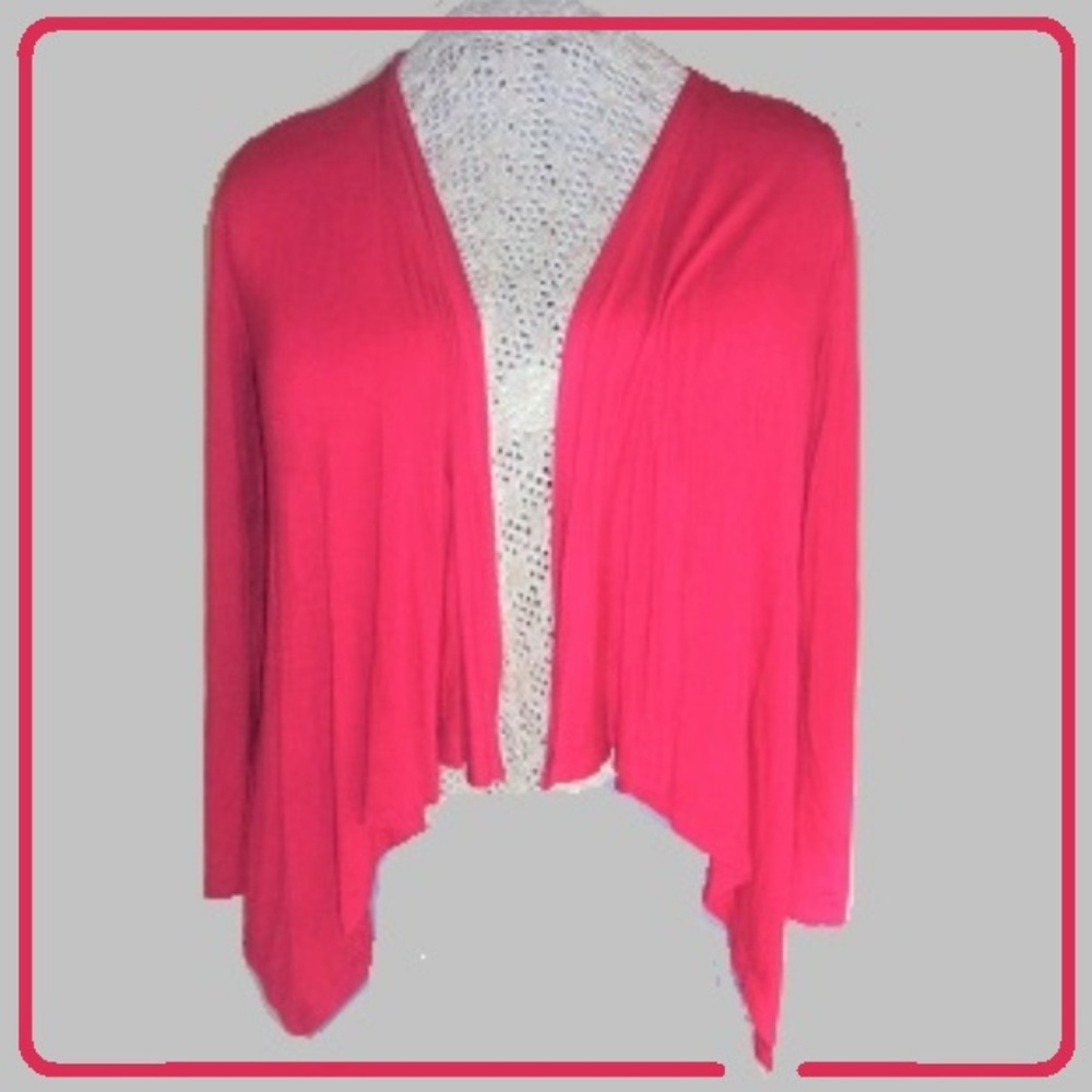 Simple Red Jersey Drape Front Cardigan